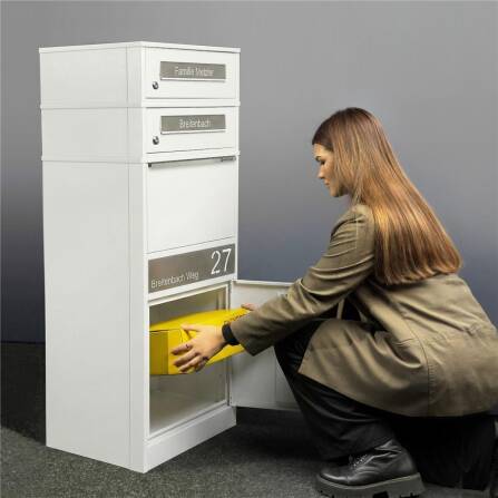 Metzler Boîte à colis avec 2 boîtes aux lettres |  personnalisée avec gravure | Plaques de nom en acier inoxydable | Bispo 2