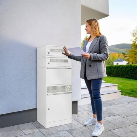 Metzler Boîte à colis avec 2 boîtes aux lettres |  personnalisée avec gravure | Plaques de nom en acier inoxydable | Bispo 2