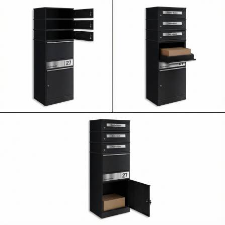 Metzler Boîtes à colis avec 3 boîtes aux lettres | personnalisée avec gravure | Plaque de nom en acier inoxydable | avec fente à lettres | Bispo