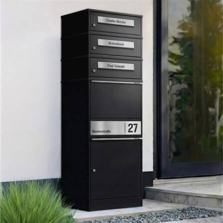 Metzler Boîtes à colis avec 3 boîtes aux lettres | personnalisée avec gravure | Plaque de nom en acier inoxydable | avec fente à lettres | Bispo