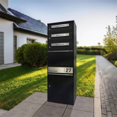 Metzler Boîtes à colis avec 3 boîtes aux lettres | personnalisée avec gravure | Plaque de nom en acier inoxydable | avec fente à lettres | Bispo