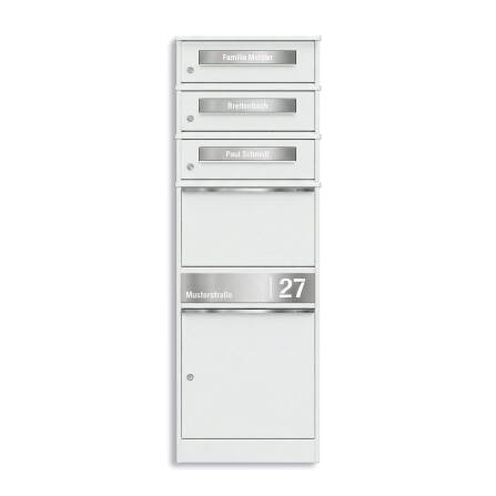 Metzler Paketbox mit 3 Briefkästen | personalisiert mit Gravur | Edelstahl-Namensschild | mit Briefeinwurf | Weiß | Bispo 2