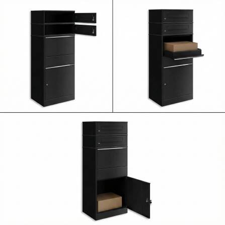 Metzler Paketbox mit 2 Briefkästen | zweifacher Briefeinwurf | für Pakete bis zur Größe M | rostfrei | Tiefschwarz | Bispo