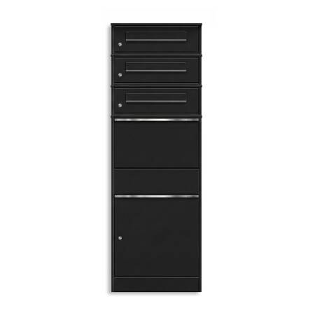 Metzler Paketbox mit 3 Briefkästen | dreifacher Briefeinwurf | für Pakete bis zur Größe M | rostfrei | Schwarz | Bispo