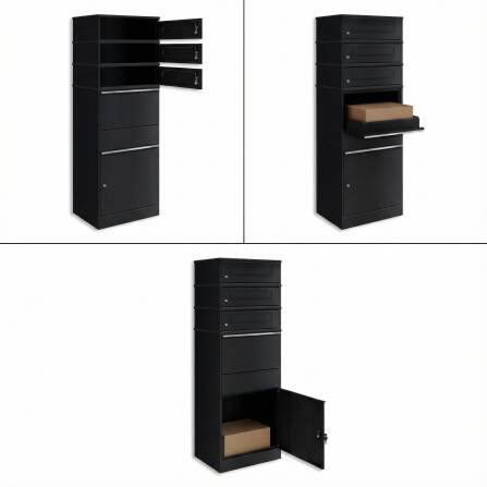 Metzler Paketbox mit 3 Briefkästen | dreifacher Briefeinwurf | für Pakete bis zur Größe M | rostfrei | Schwarz | Bispo