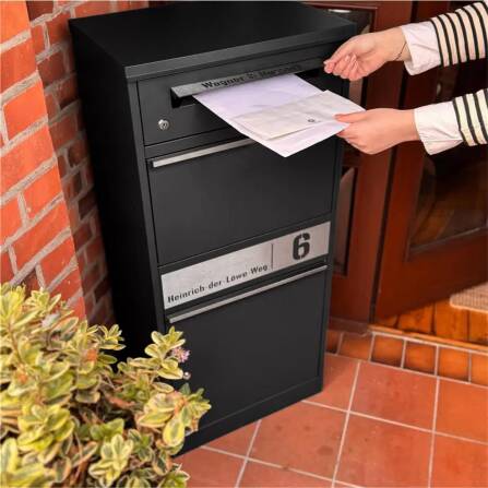 Metzler Paketbox mit Briefkasten | LED | personalisiert mit Gravur | Schwarz | Bispo 2
