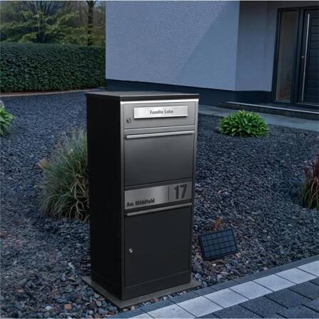 Metzler Paketbox mit Briefkasten | LED | personalisiert mit Gravur | Schwarz | Bispo 2