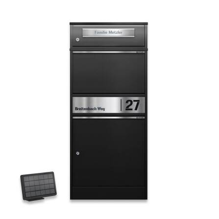 Metzler Paketbox mit Briefkasten | LED | personalisiert mit Gravur | Schwarz | Bispo 2
