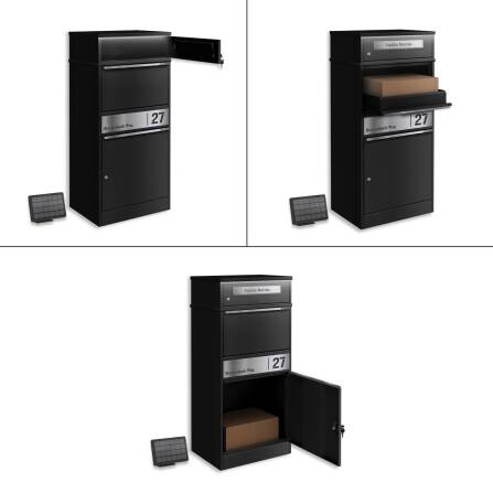Metzler Paketbox mit Briefkasten | LED | personalisiert mit Gravur | Schwarz | Bispo 2