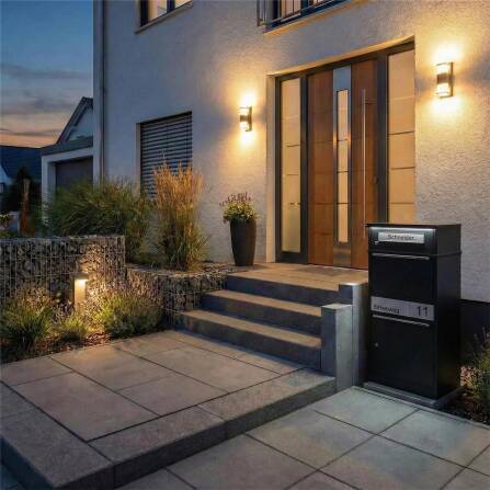 Metzler Paketbox mit Briefkasten | LED | personalisiert mit Gravur | Schwarz | Bispo 2