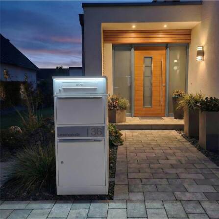 Metzler Boîte à colis et aux lettres | LED | personnalisée avec gravure | Plaques de nom en acier inoxydable | avec fente à lettres | Bispo 2