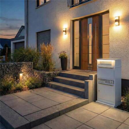 Metzler Boîte à colis et aux lettres | LED | personnalisée avec gravure | Plaques de nom en acier inoxydable | avec fente à lettres | Bispo 2