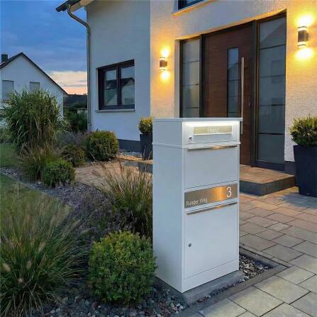 Metzler Boîte à colis et aux lettres | LED | personnalisée avec gravure | Plaques de nom en acier inoxydable | avec fente à lettres | Bispo 2