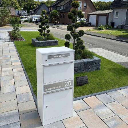 Metzler Boîte à colis et aux lettres | LED | personnalisée avec gravure | Plaques de nom en acier inoxydable | avec fente à lettres | Bispo 2