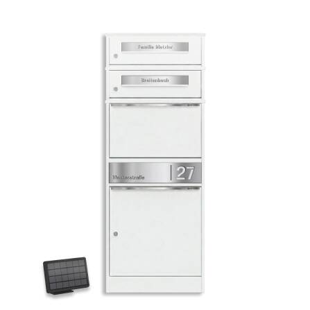 Metzler Paketbox mit 2 Briefkästen | LED | personalisiert mit Gravur | Weiß | Bispo 2