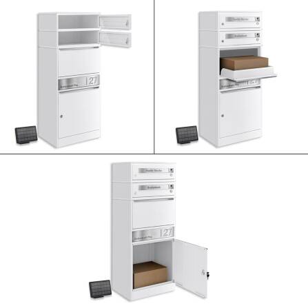 Metzler Paketbox mit 2 Briefkästen | LED | personalisiert mit Gravur | Weiß | Bispo 2