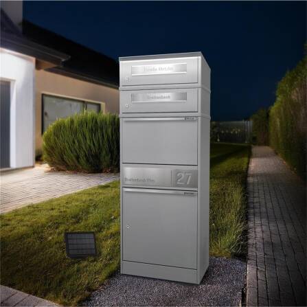 Metzler Paketbox mit 2 Briefkästen | LED | personalisiert mit Gravur | Weiß | Bispo 2