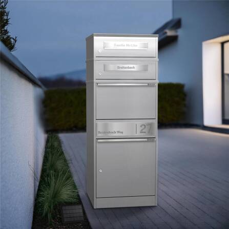 Metzler Paketbox mit 2 Briefkästen | LED | personalisiert mit Gravur | Weiß | Bispo 2