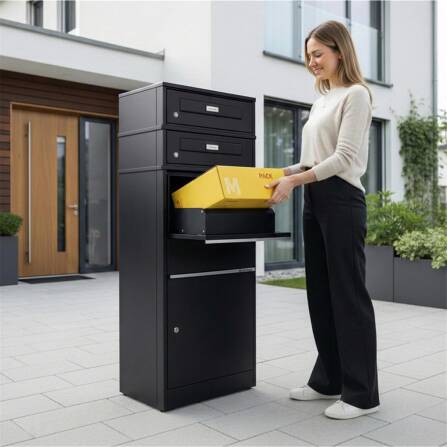 Metzler cassetta per pacchi con 2 cassette per lettere con targhette dei nomi intercambiabili | per pacchi fino alla misura M | Bispo RE