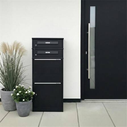 Metzler cassetta per pacchi con 2 cassette per lettere con targhette dei nomi intercambiabili | per pacchi fino alla misura M | Bispo RE