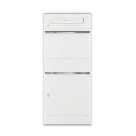 Metzler Paketbox mit austauschbarem Namensschild | für Pakete bis zur Größe M | Verkehrsweiß | Bispo RE