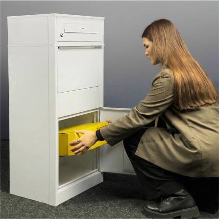 Metzler Paketbox mit austauschbarem Namensschild | für Pakete bis zur Größe M | Verkehrsweiß | Bispo RE