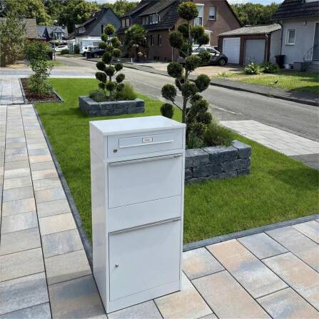 Metzler Paketbox mit austauschbarem Namensschild | für Pakete bis zur Größe M | Verkehrsweiß | Bispo RE