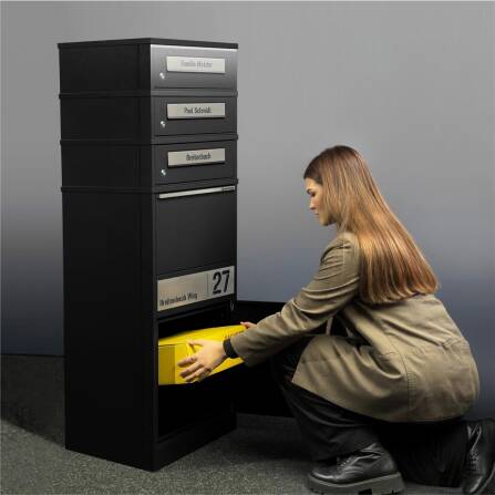 Metzler Boîte à colis avec 3 compartiments pour lettres | personnalisée avec gravure | Plaque de nom en acier inoxydable | Fente à lettres | Bispo 2