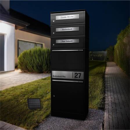 Metzler Boîte à colis avec 3 compartiments pour lettres | personnalisée avec gravure | Plaque de nom en acier inoxydable | Fente à lettres | Bispo 2