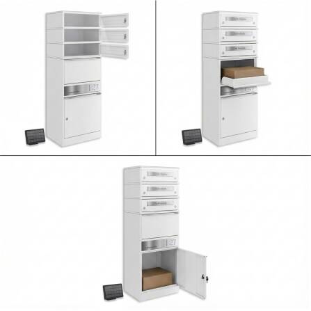 Metzler Paketbox mit 3 Briefkästen | personalisiert mit Gravur | Weiß | Bispo 2