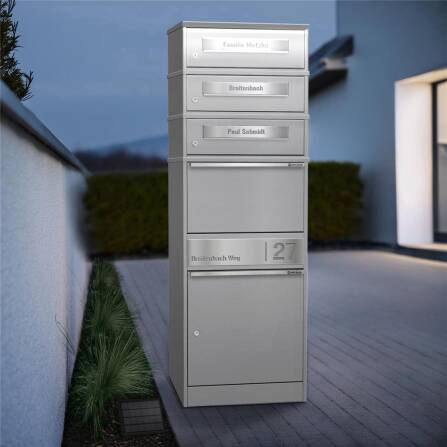 Metzler Paketbox mit 3 Briefkästen | personalisiert mit Gravur | Weiß | Bispo 2