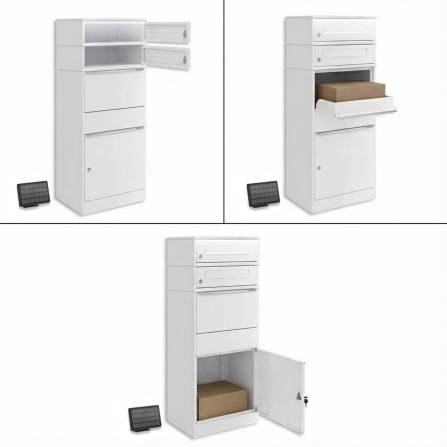 Metzler Paketbox mit 2 Briefkästen | LED | zweifacher Briefeinwurf | Weiß | Bispo