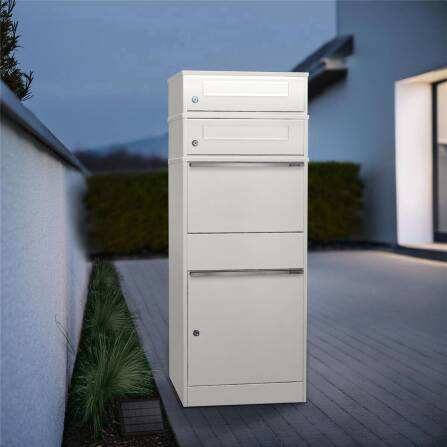 Metzler Paketbox mit 2 Briefkästen | LED | zweifacher Briefeinwurf | Weiß | Bispo