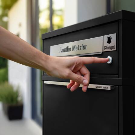 Metzler Funk-Paketbox mit Klingel & Briefkasten |  personalisiert mit Gravur | Edelstahl-Namensschild | Schwarz | Bispo Funk