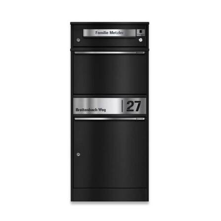 Metzler Funk-Paketbox mit Klingel & Briefkasten |  personalisiert mit Gravur | Edelstahl-Namensschild | Schwarz | Bispo Funk