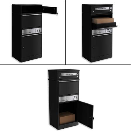 Metzler Funk-Paketbox mit Klingel & Briefkasten |  personalisiert mit Gravur | Edelstahl-Namensschild | Schwarz | Bispo Funk