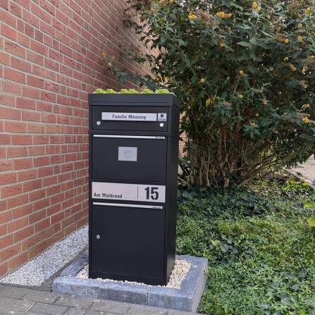 Metzler Funk-Paketbox mit Klingel & Briefkasten |  personalisiert mit Gravur | Edelstahl-Namensschild | Schwarz | Bispo Funk