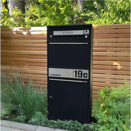 Metzler Funk-Paketbox mit Klingel & Briefkasten |  personalisiert mit Gravur | Edelstahl-Namensschild | Schwarz | Bispo Funk