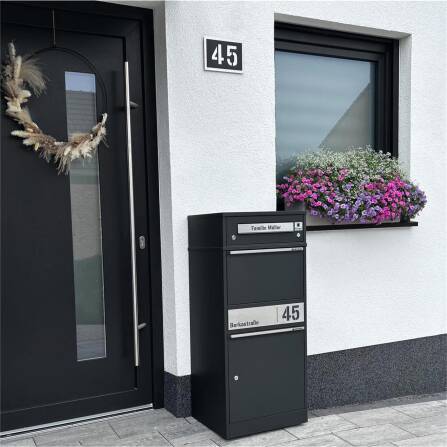 Metzler Funk-Paketbox mit Klingel & Briefkasten |  personalisiert mit Gravur | Edelstahl-Namensschild | Schwarz | Bispo Funk