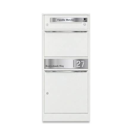 Metzler Funk-Paketbox mit Klingel & Briefkasten |  personalisiert mit Gravur | Edelstahl-Namensschild | Weiß | Bispo Funk