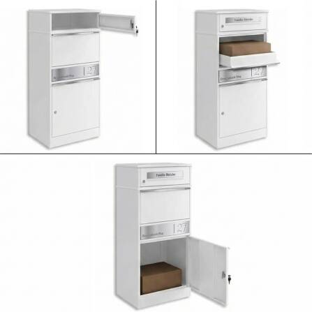 Metzler Funk-Paketbox mit Klingel & Briefkasten |  personalisiert mit Gravur | Edelstahl-Namensschild | Weiß | Bispo Funk