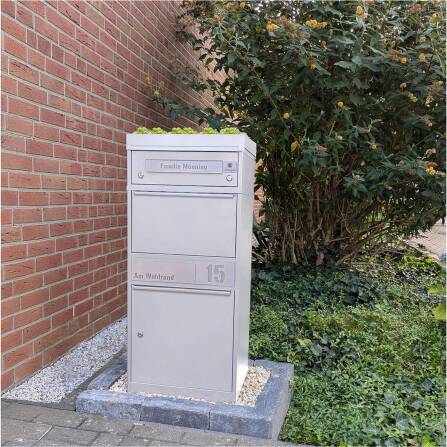 Metzler Funk-Paketbox mit Klingel & Briefkasten |  personalisiert mit Gravur | Edelstahl-Namensschild | Weiß | Bispo Funk