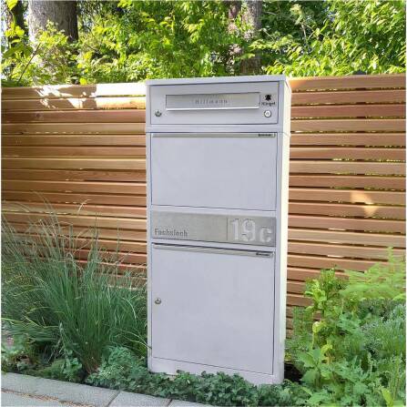 Metzler Funk-Paketbox mit Klingel & Briefkasten |  personalisiert mit Gravur | Edelstahl-Namensschild | Weiß | Bispo Funk