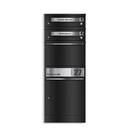 Metzler Funk-Paketbox mit Klingel & Briefkasten |  personalisiert mit Gravur | Edelstahl-Namensschilder | Schwarz | Bispo Funk