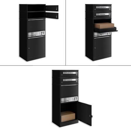 Metzler Funk-Paketbox mit Klingel & Briefkasten |  personalisiert mit Gravur | Edelstahl-Namensschilder | Schwarz | Bispo Funk