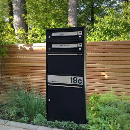 Metzler Funk-Paketbox mit Klingel & Briefkasten |  personalisiert mit Gravur | Edelstahl-Namensschilder | Schwarz | Bispo Funk