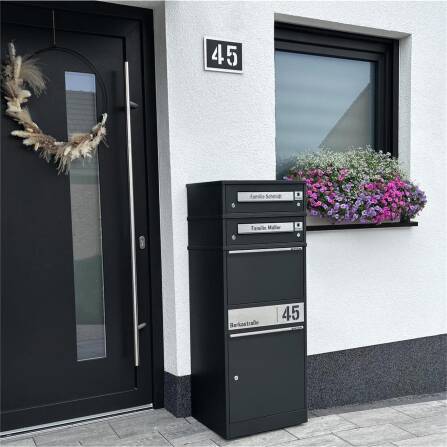 Metzler Funk-Paketbox mit Klingel & Briefkasten |  personalisiert mit Gravur | Edelstahl-Namensschilder | Schwarz | Bispo Funk