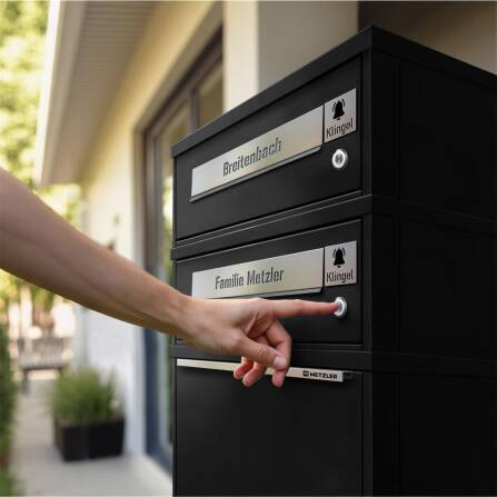 Metzler Funk-Paketbox mit Klingel & Briefkasten |  personalisiert mit Gravur | Edelstahl-Namensschilder | Schwarz | Bispo Funk