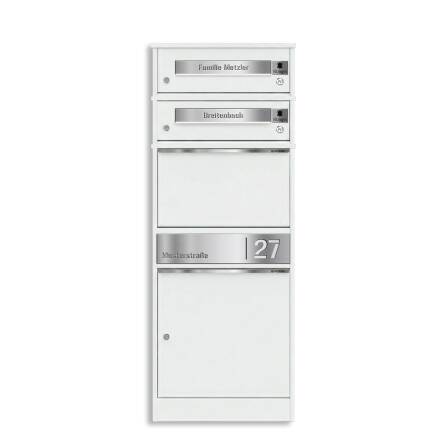 Metzler Funk-Paketbox mit Klingel & Briefkasten |  personalisiert mit Gravur | Edelstahl-Namensschilder | Weiß | Bispo Funk