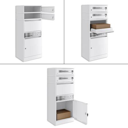 Metzler Funk-Paketbox mit Klingel & Briefkasten |  personalisiert mit Gravur | Edelstahl-Namensschilder | Weiß | Bispo Funk